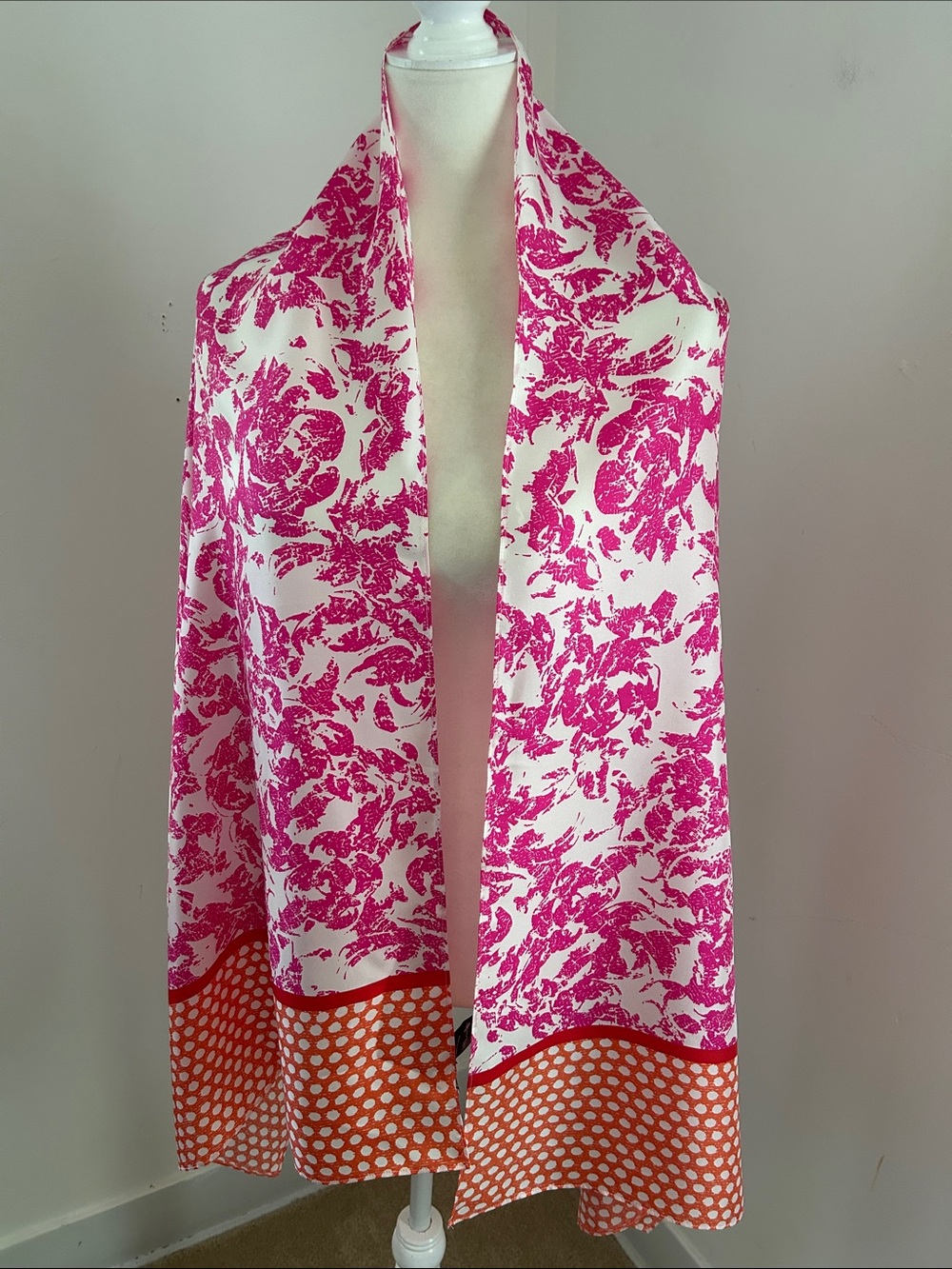 Ann Taylor Vibrant Pink & Orange Patterned Silk Wrap